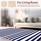 Classic Navy White Stripe Pattern Rug