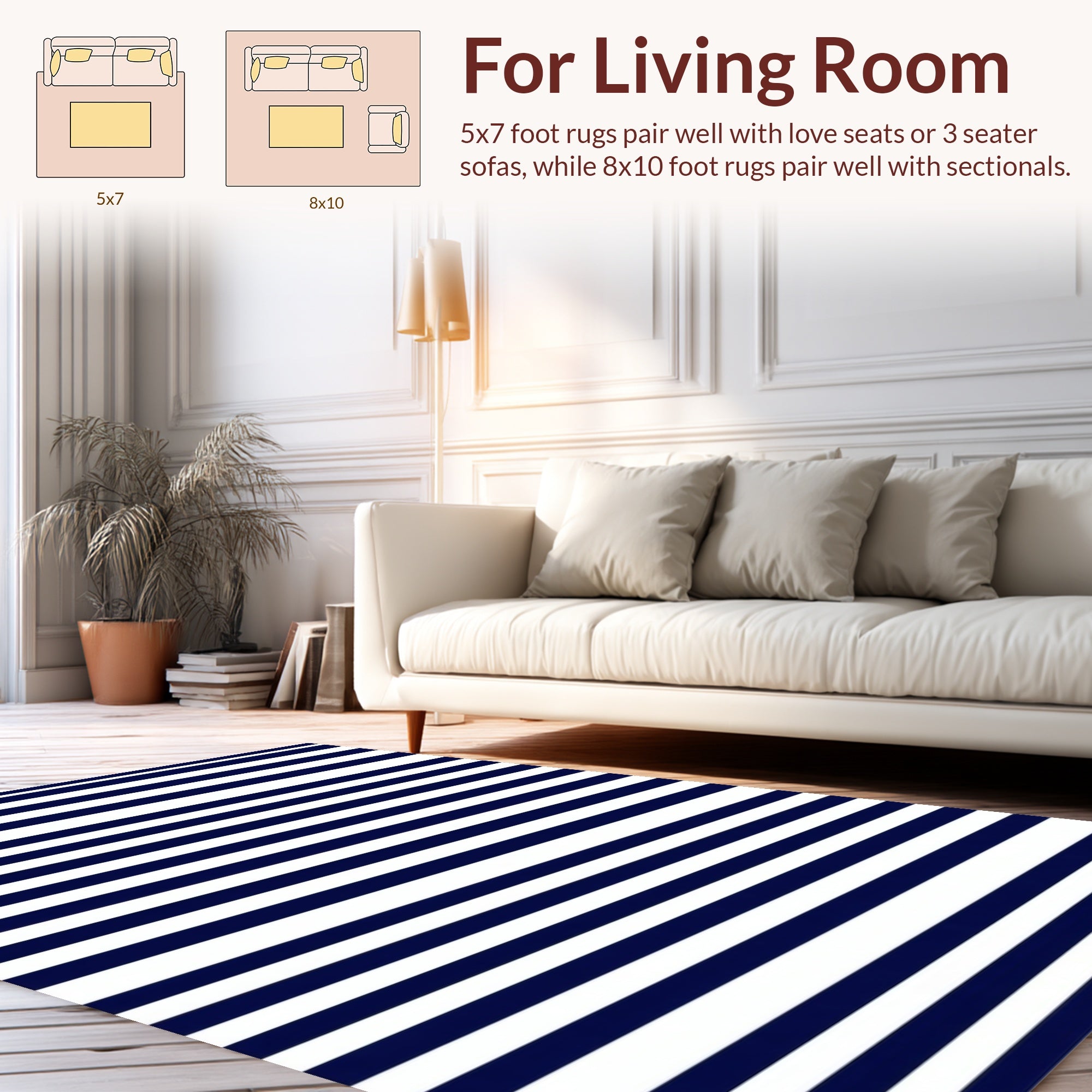 Classic Navy White Stripe Pattern Rug