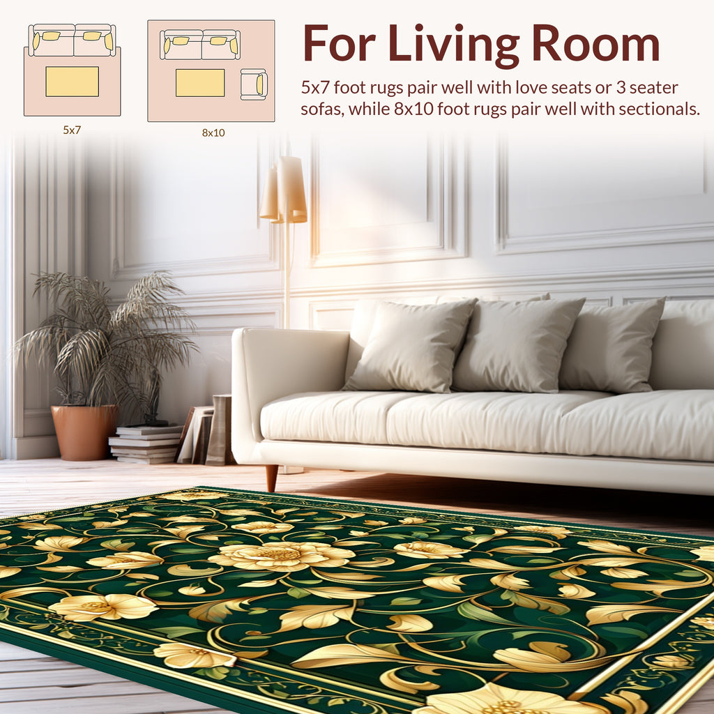 Lush Floral Vines With Golden Accents Rug