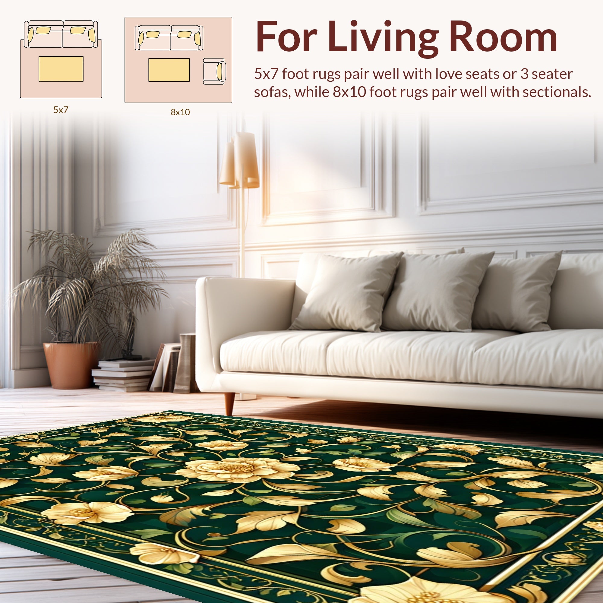 Lush Floral Vines With Golden Accents Rug