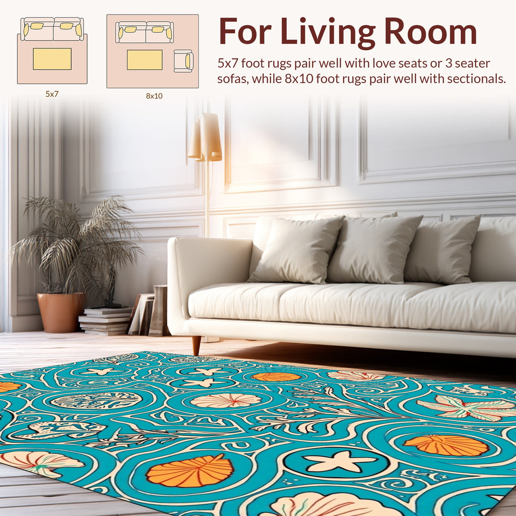 Aqua Marine Life Swirl Pattern Rug