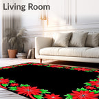 Bright Red Poinsettia Floral Border Rug