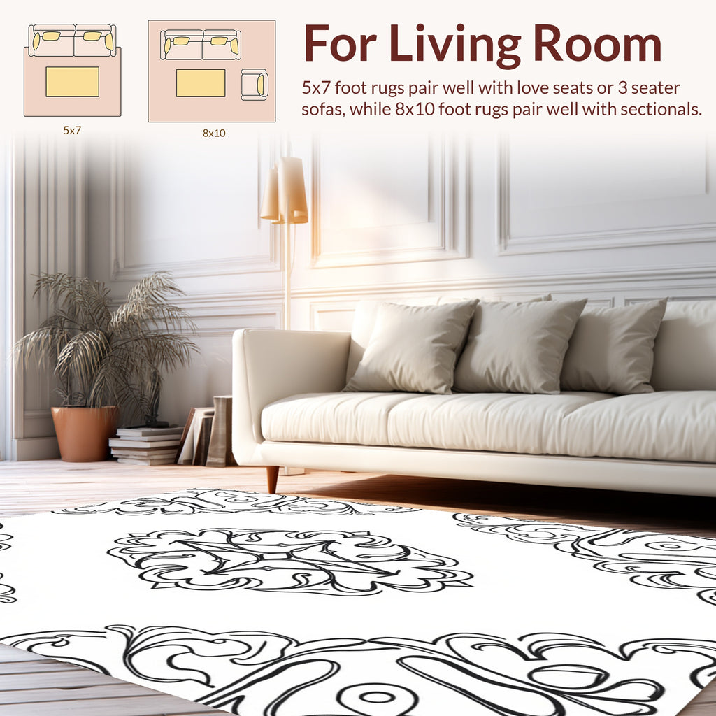Gothic Floral Motifs Black Outline Rug