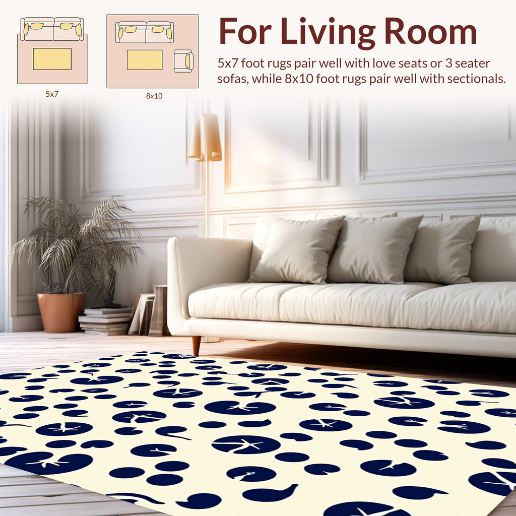 Navy Blue Botanical Pattern Design Rug