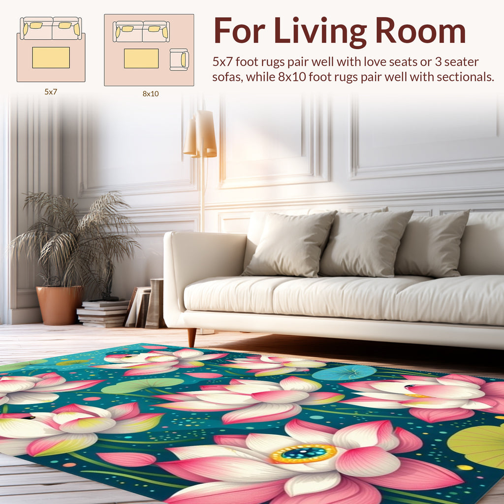 Vibrant Pink Lotus Flower Pattern Rug