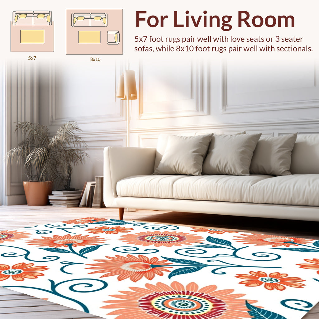 Orange Floral Swirl Pattern Design Rug