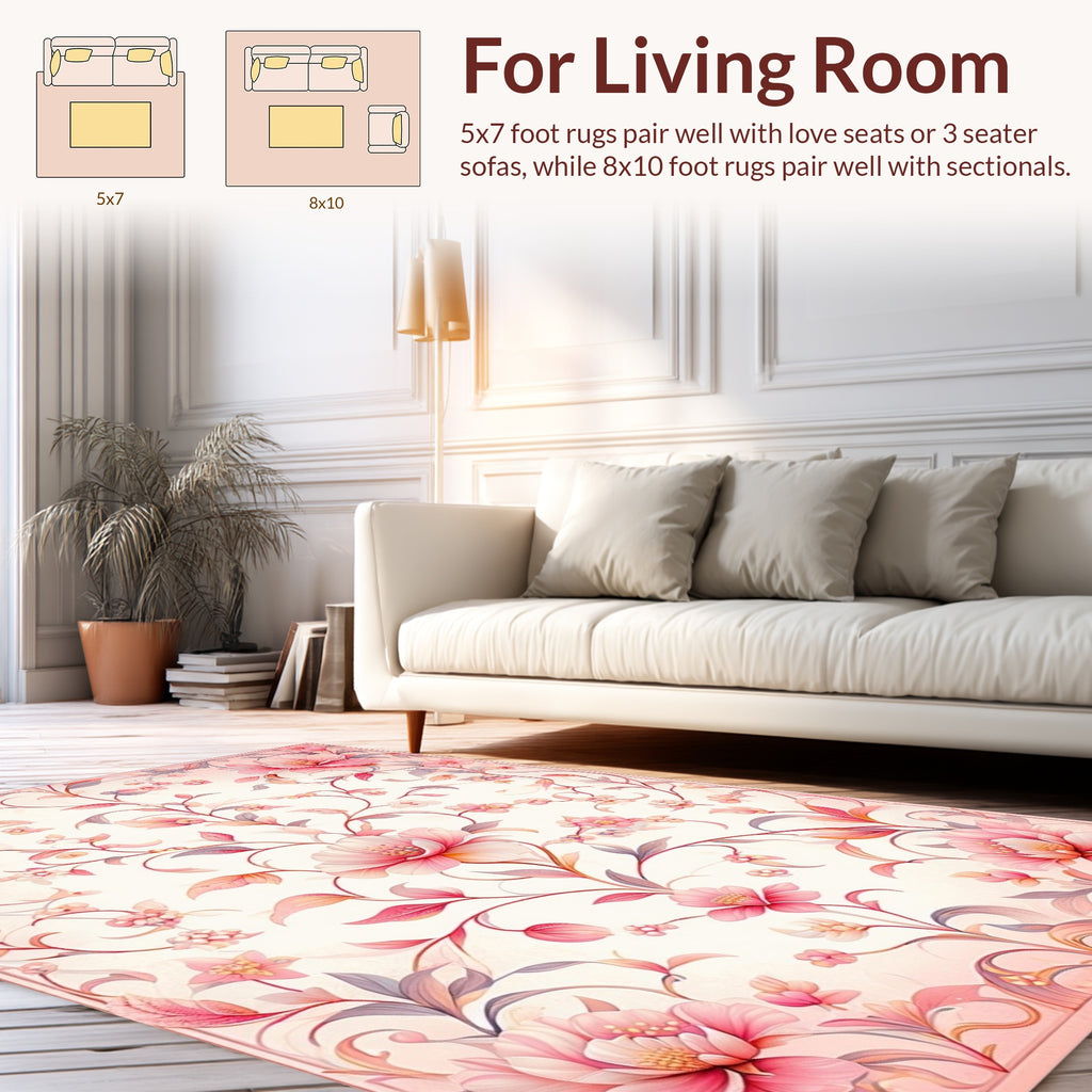 Delicate Pink Floral Vines Pattern Rug