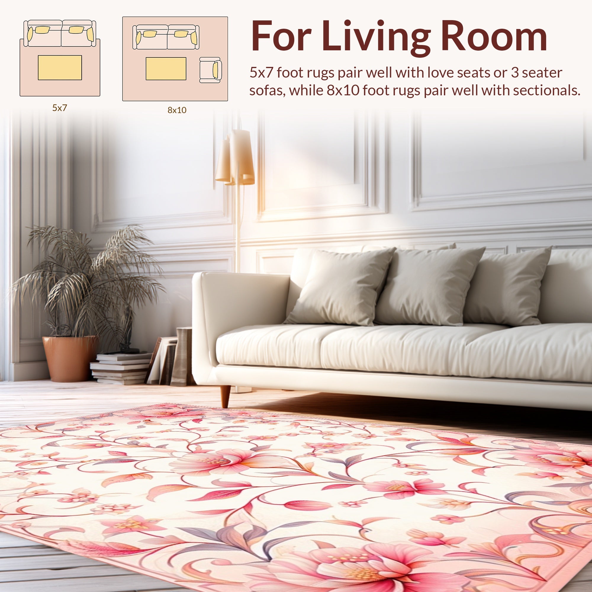 Delicate Pink Floral Vines Pattern Rug