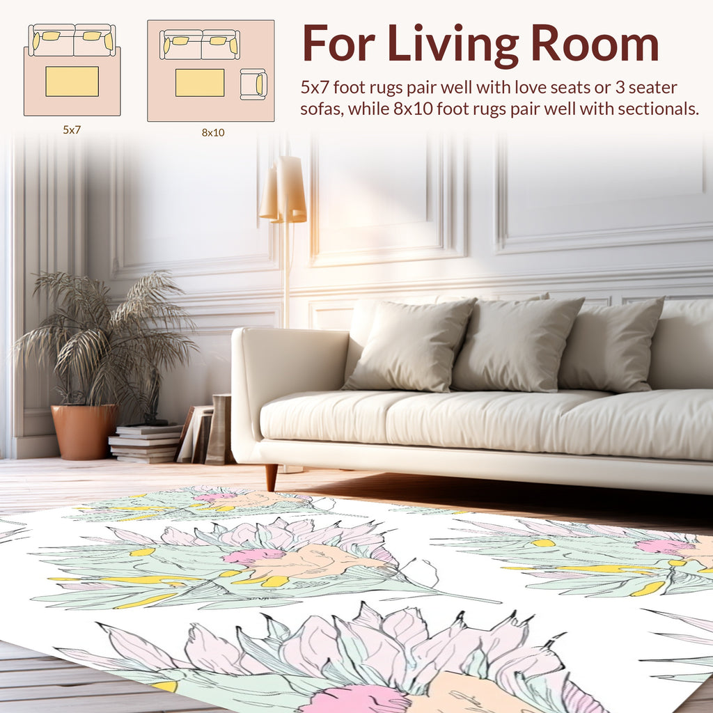 Soft Pastel Floral Botanical Design Rug