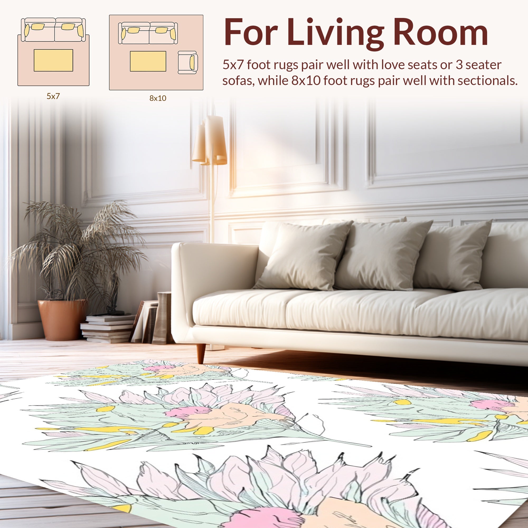Soft Pastel Floral Botanical Design Rug