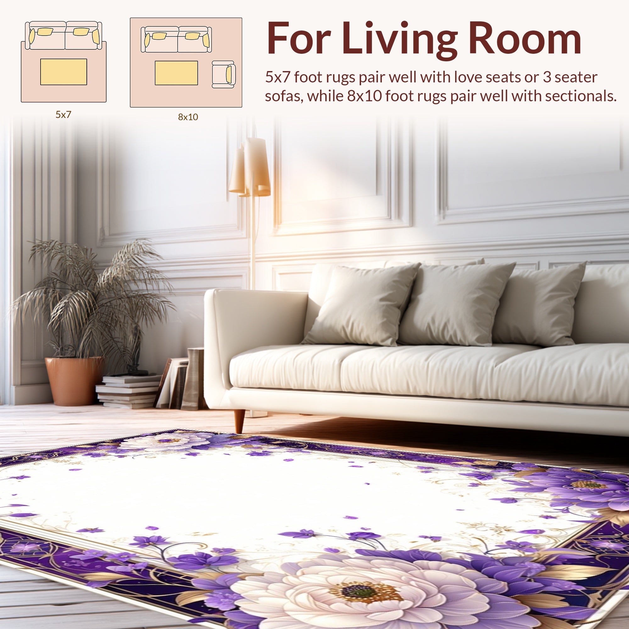 Rich Purple Gold Floral Border Rug