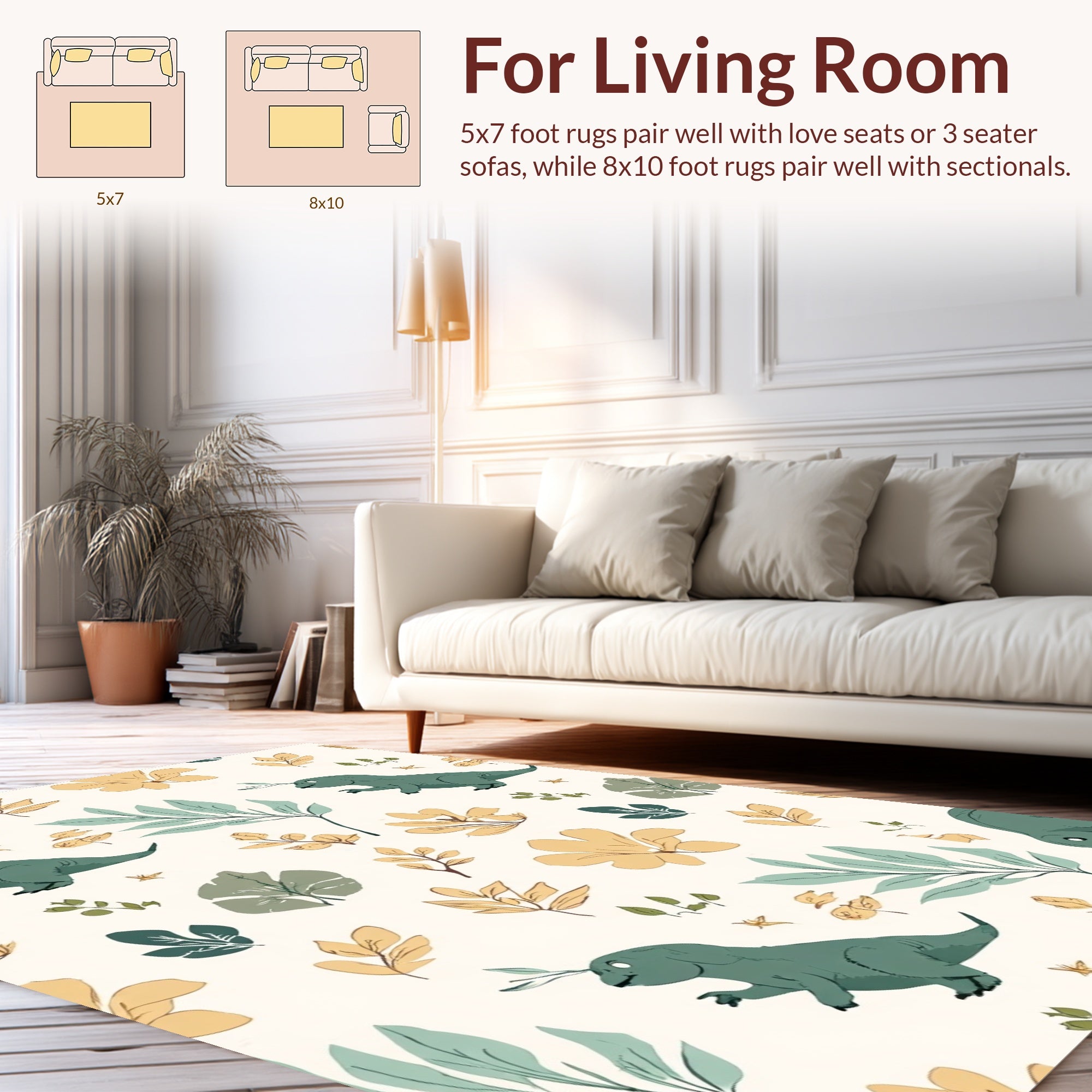 Cute Dinosaurs And Foliage Pattern Rug