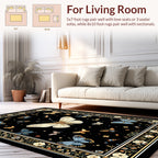 Floral Butterfly Whimsical Black Rug