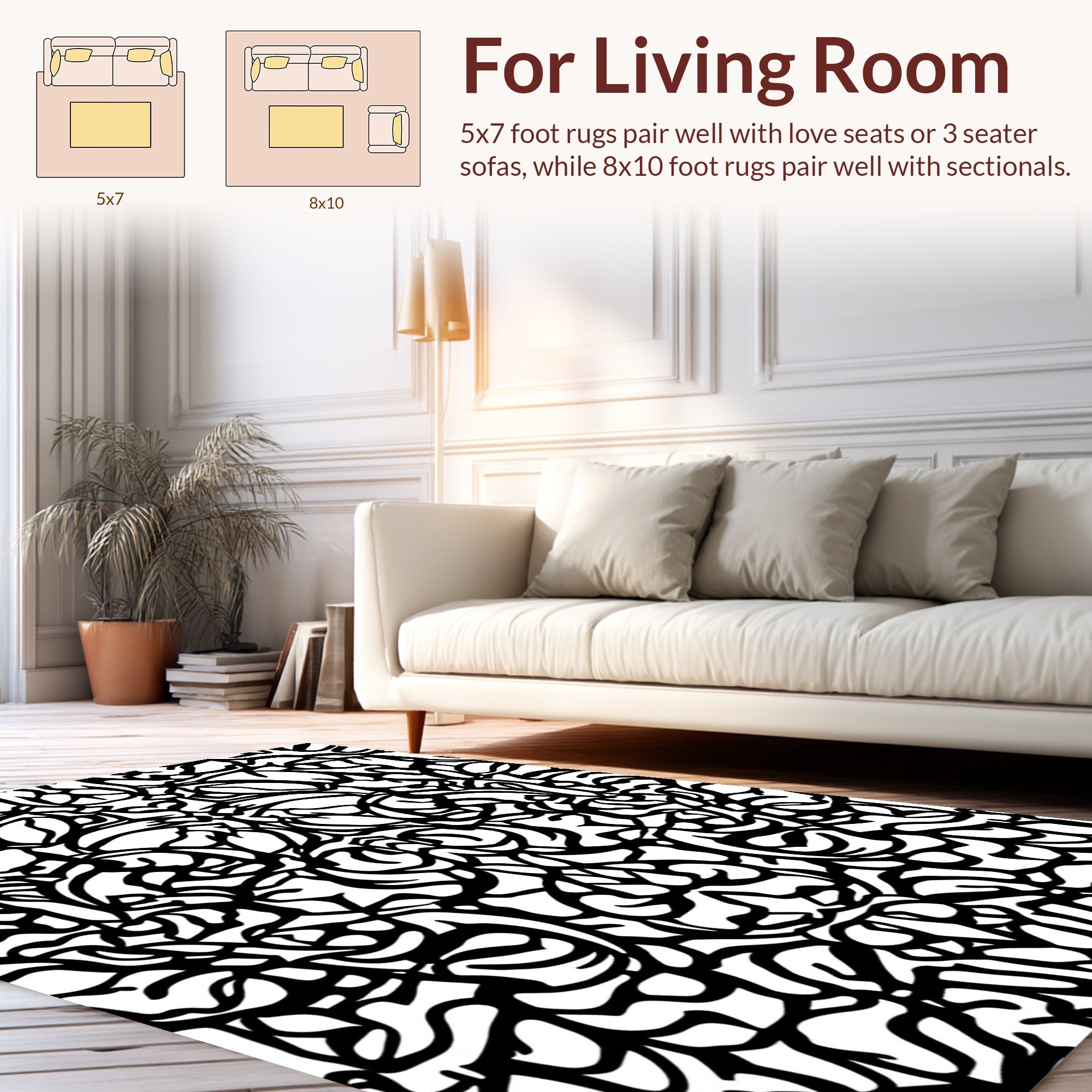 Intricate Black White Intertwined Pattern Rug