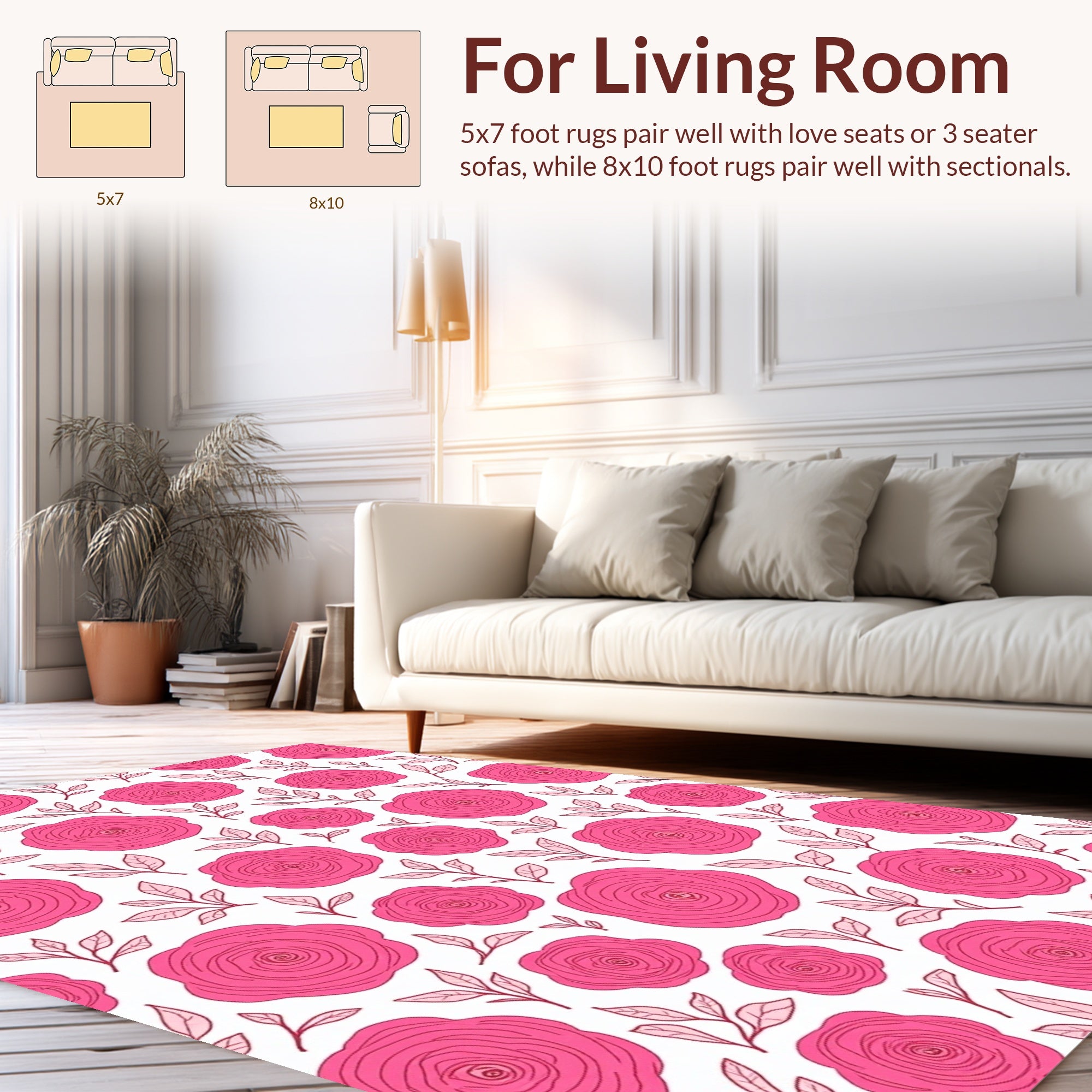 Bold Pink Rose Floral Pattern Rug