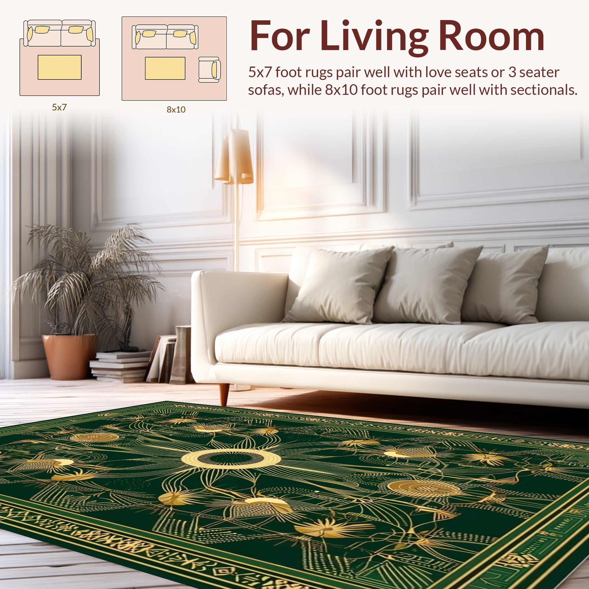 Ornate Emerald Sunburst Geometric Design Rug