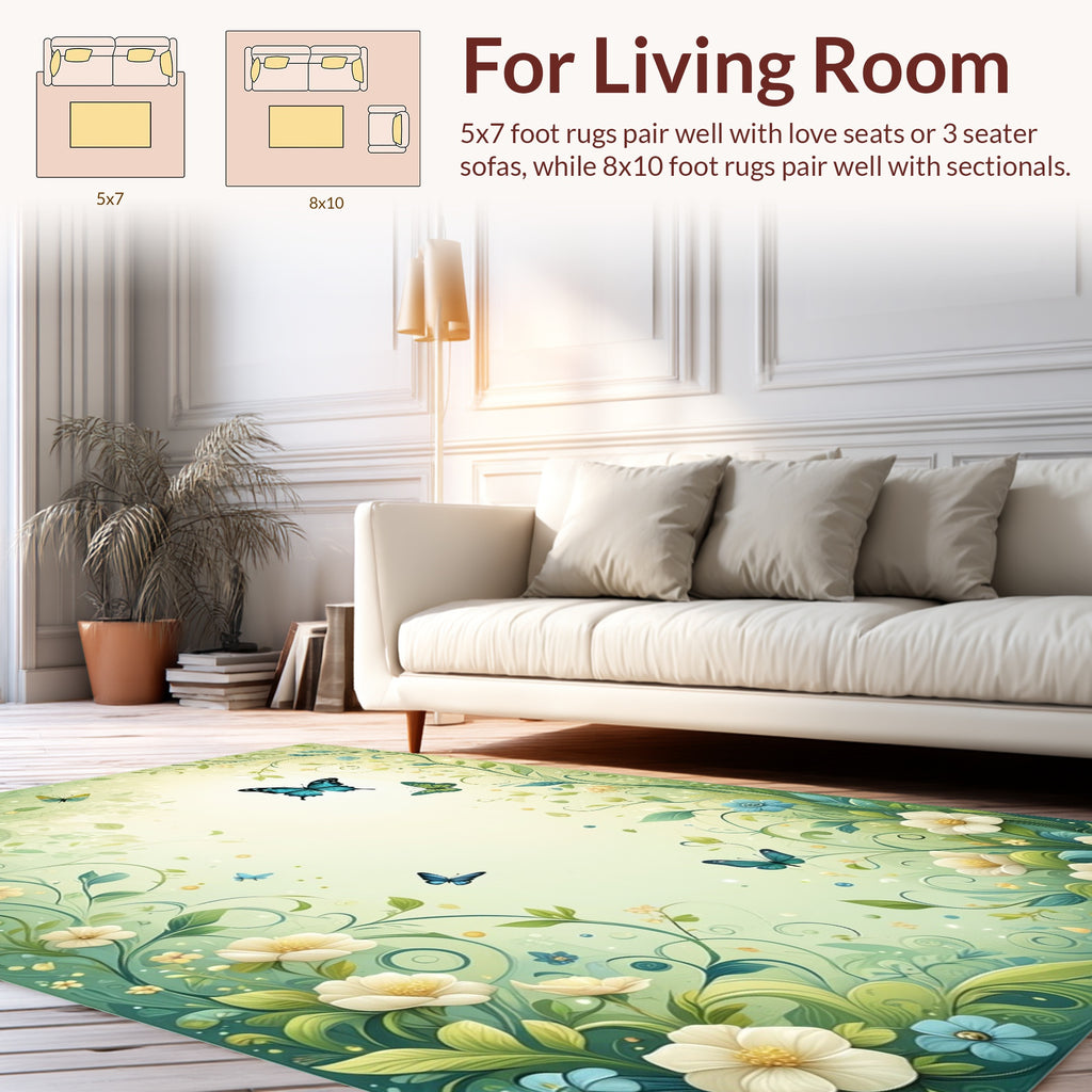 Whimsical Floral Butterflies Garden Design Rug