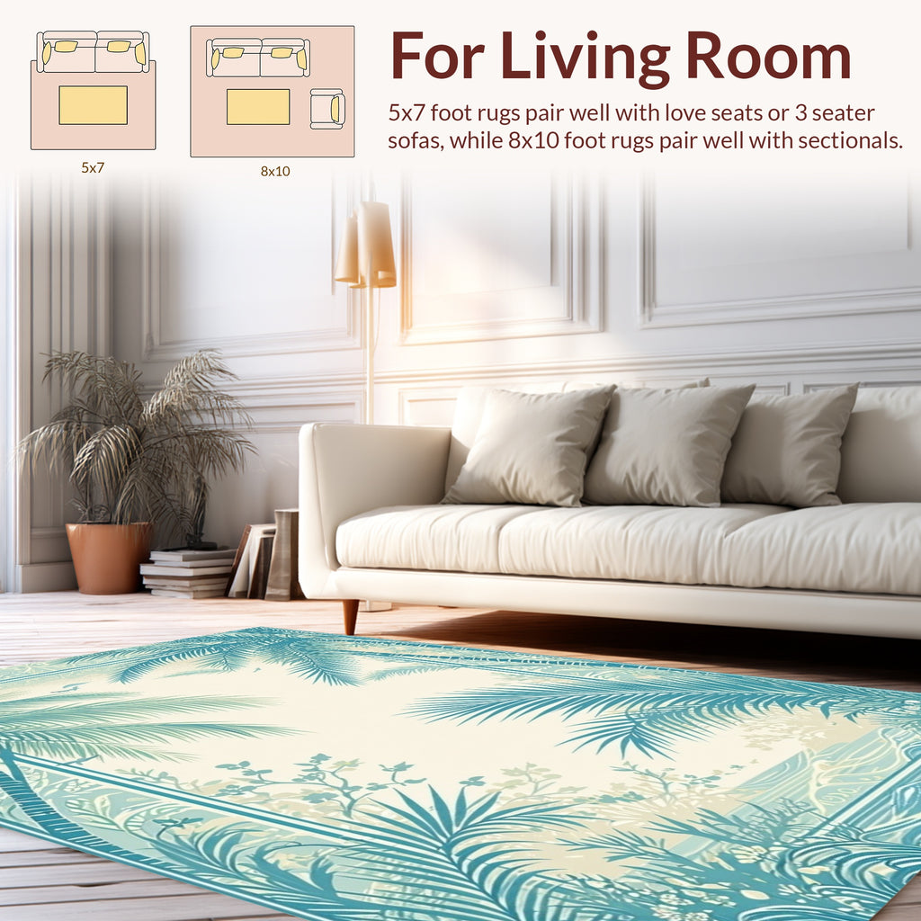 Tropical Palm Leaf Coastal Scene Rug