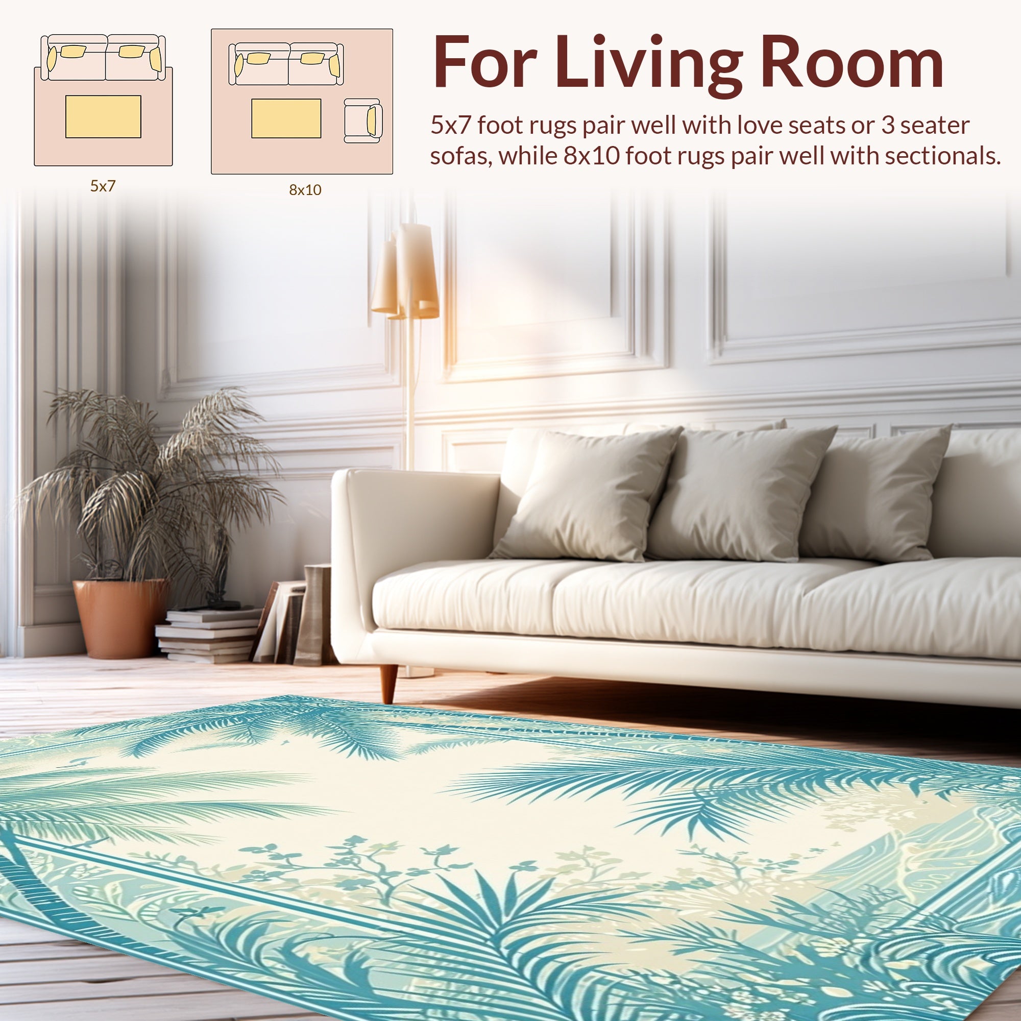 Tropical Palm Leaf Coastal Scene Rug