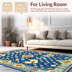 Roosters Floral Geometric Blue Rug