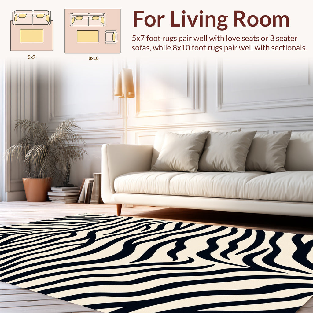 Bold Black And Cream Zebra Print Rug