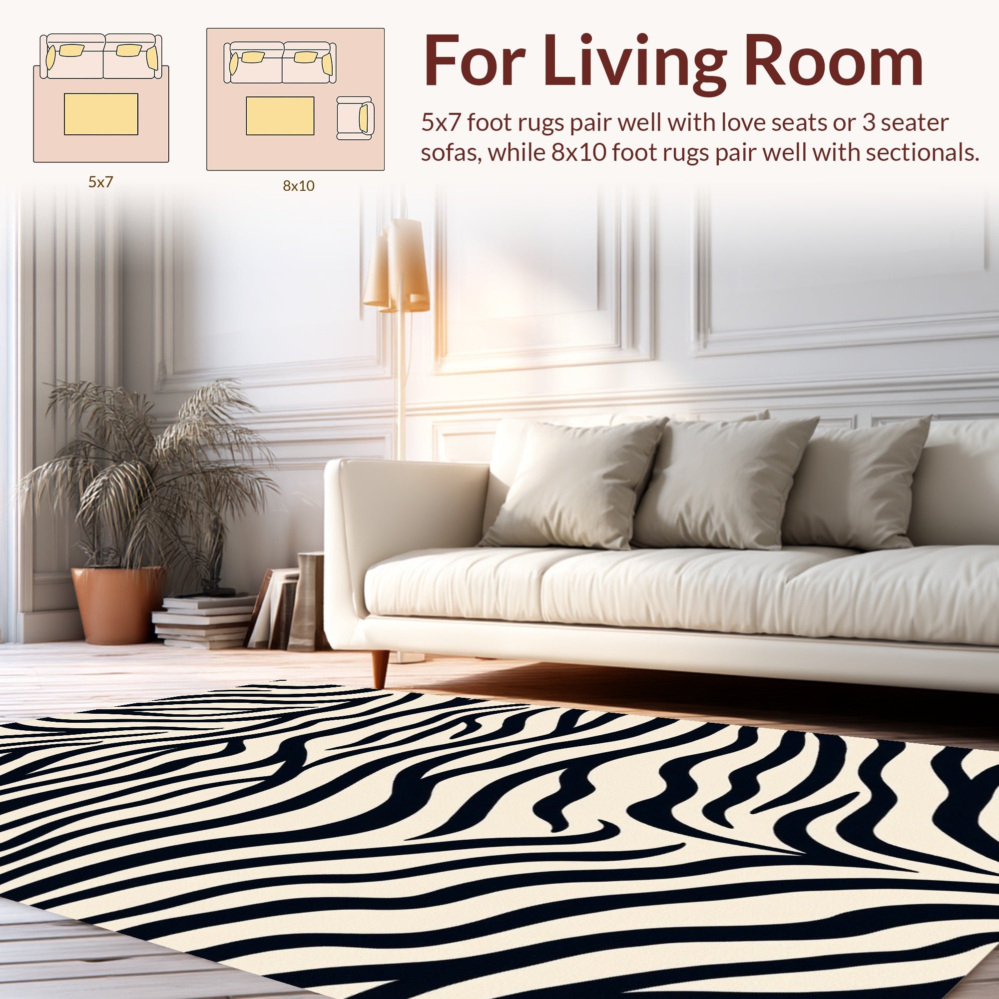 Bold Black And Cream Zebra Print Rug