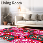Pink Red Teal Medallion Swirl Rug