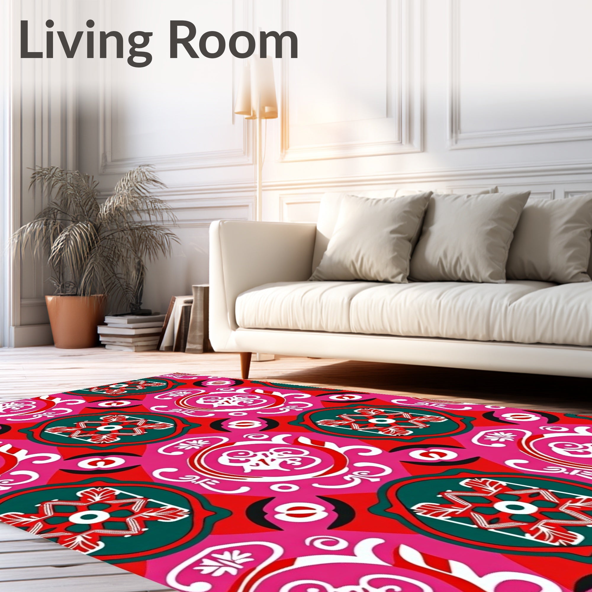 Pink Red Teal Medallion Swirl Rug