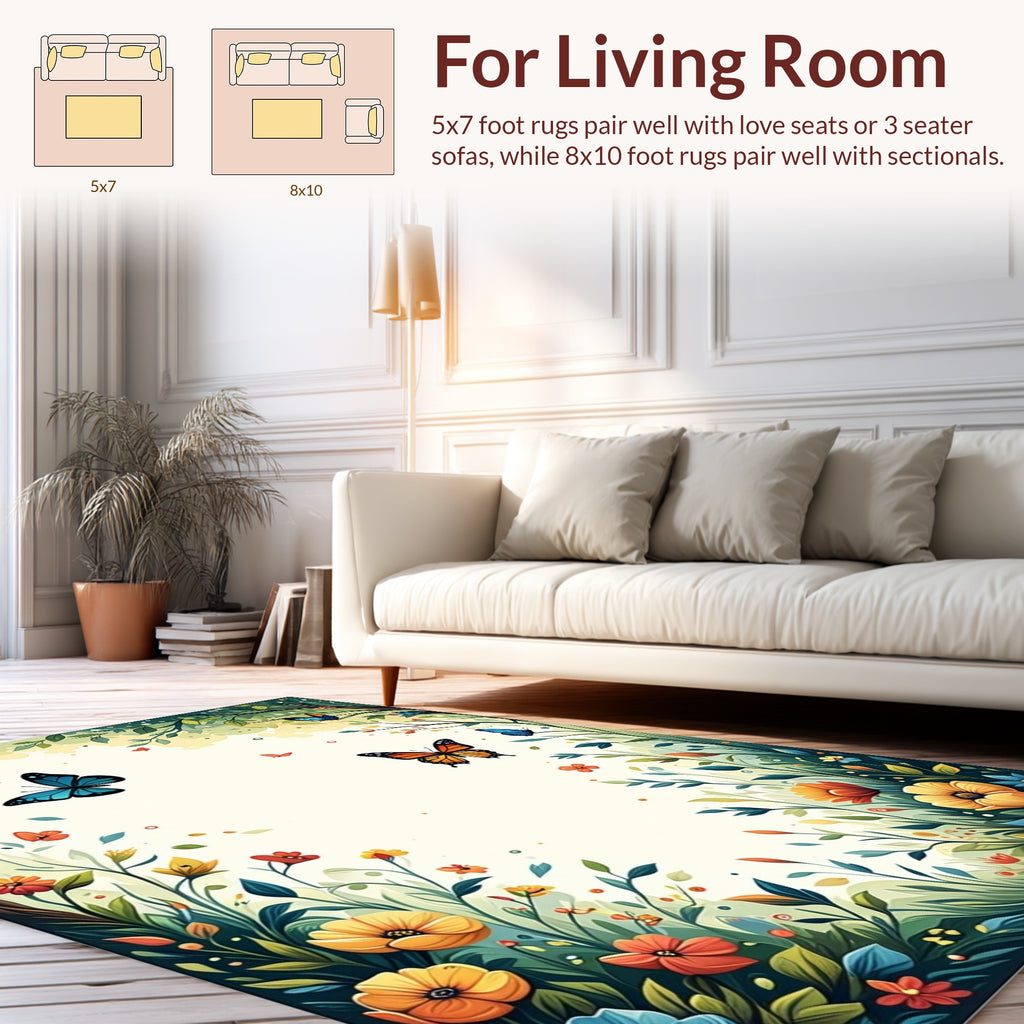 Enchanting Garden Butterfly Floral Design Rug