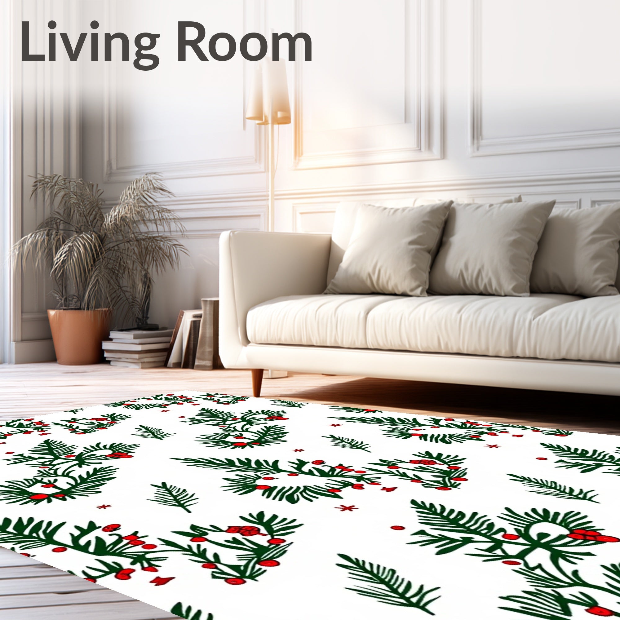 Green Pine Berry Sprig Repeating Arrangement Rug
