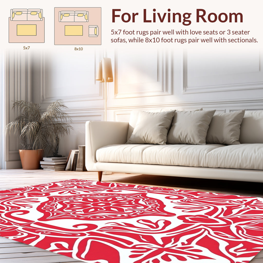 Intricate Red And White Detailed Pattern Rug