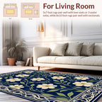 Classic Floral Bordered Navy Rug