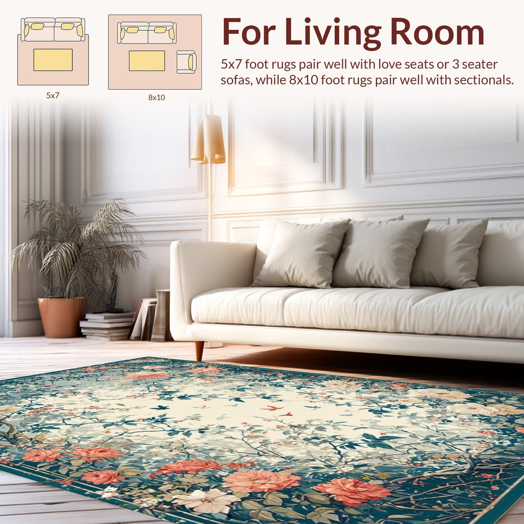 Whimsical Floral Vines And Birds Rug