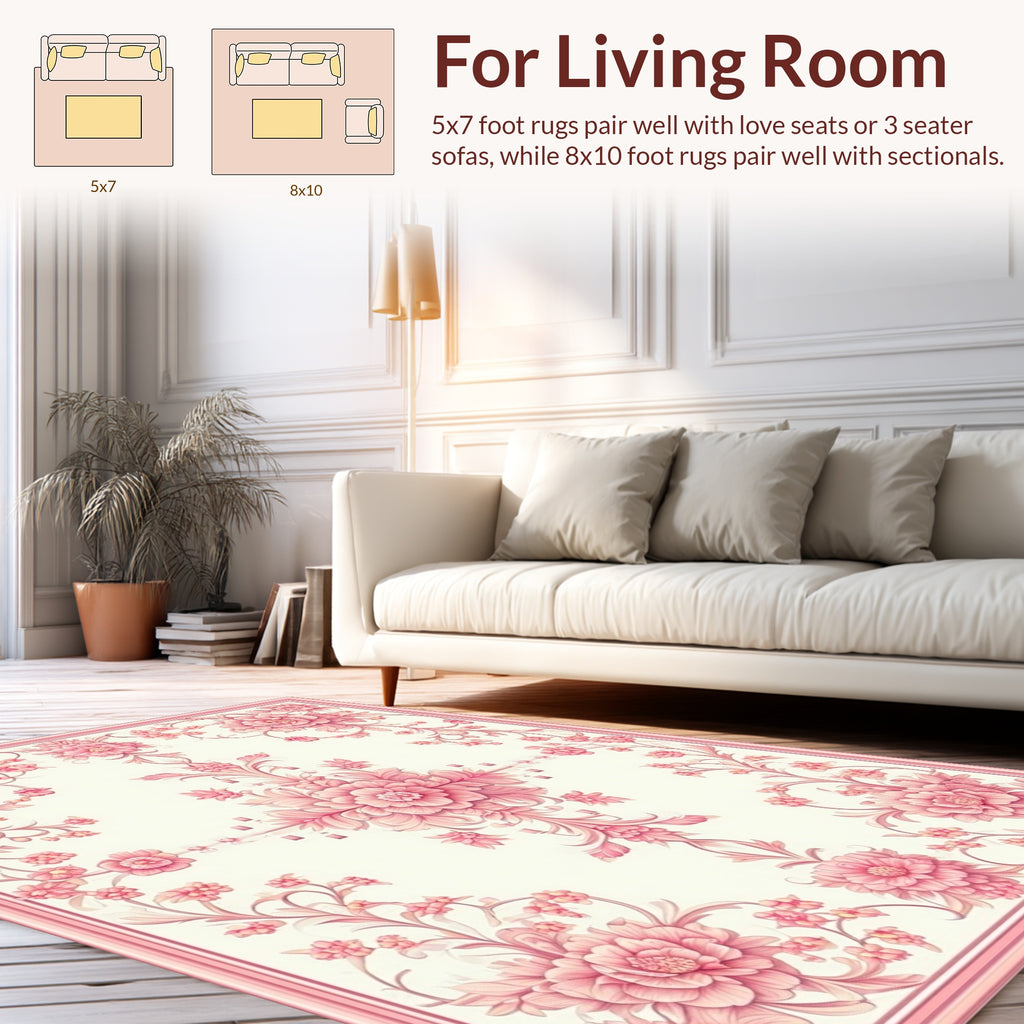Classic Floral Patterned Rose Pink Rug