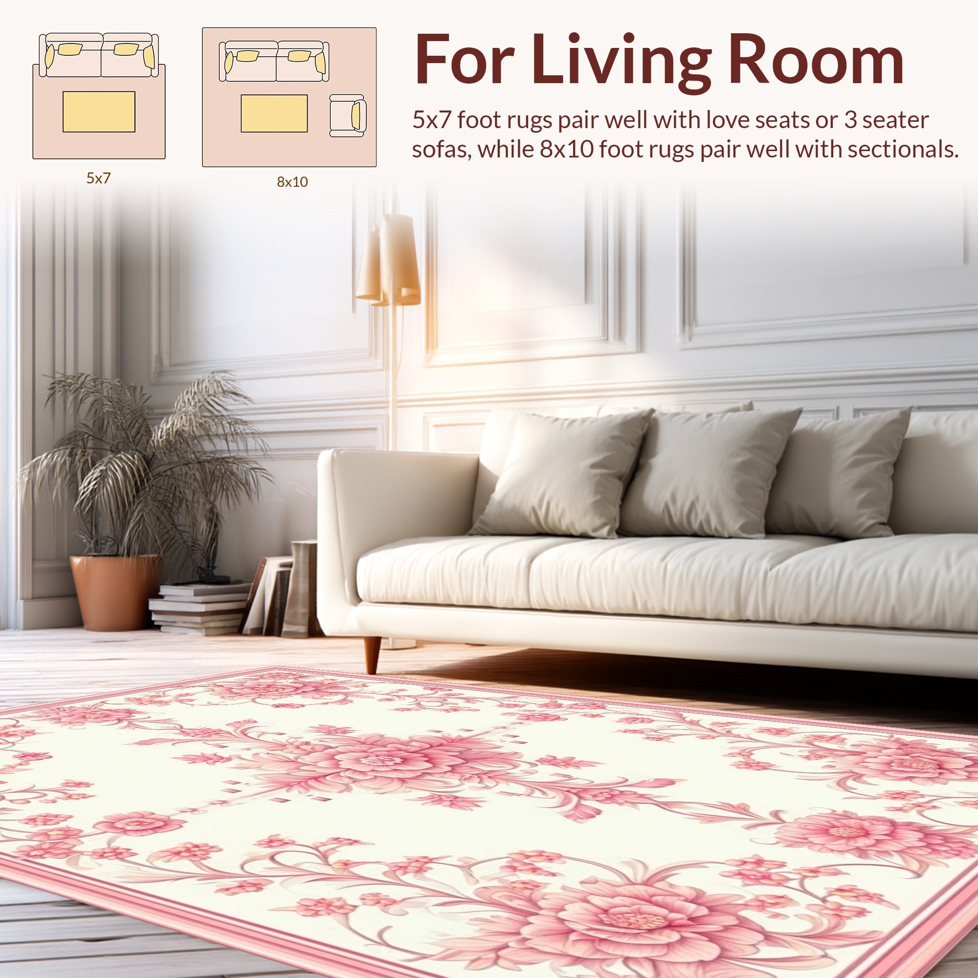 Classic Floral Patterned Rose Pink Rug