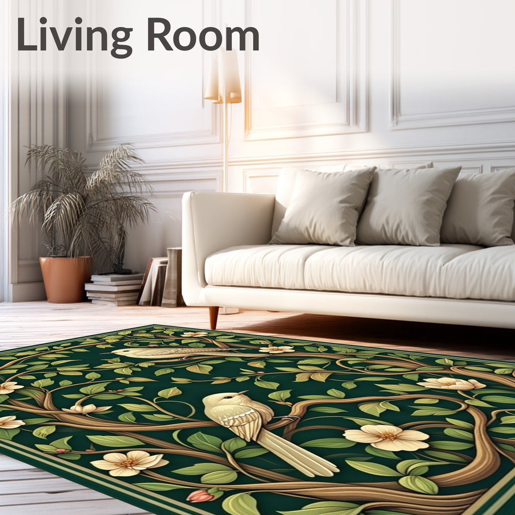 Enchanting Birds Floral Vine Pattern Rug