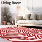 Vibrant Red Abstract Line Swirl Rug