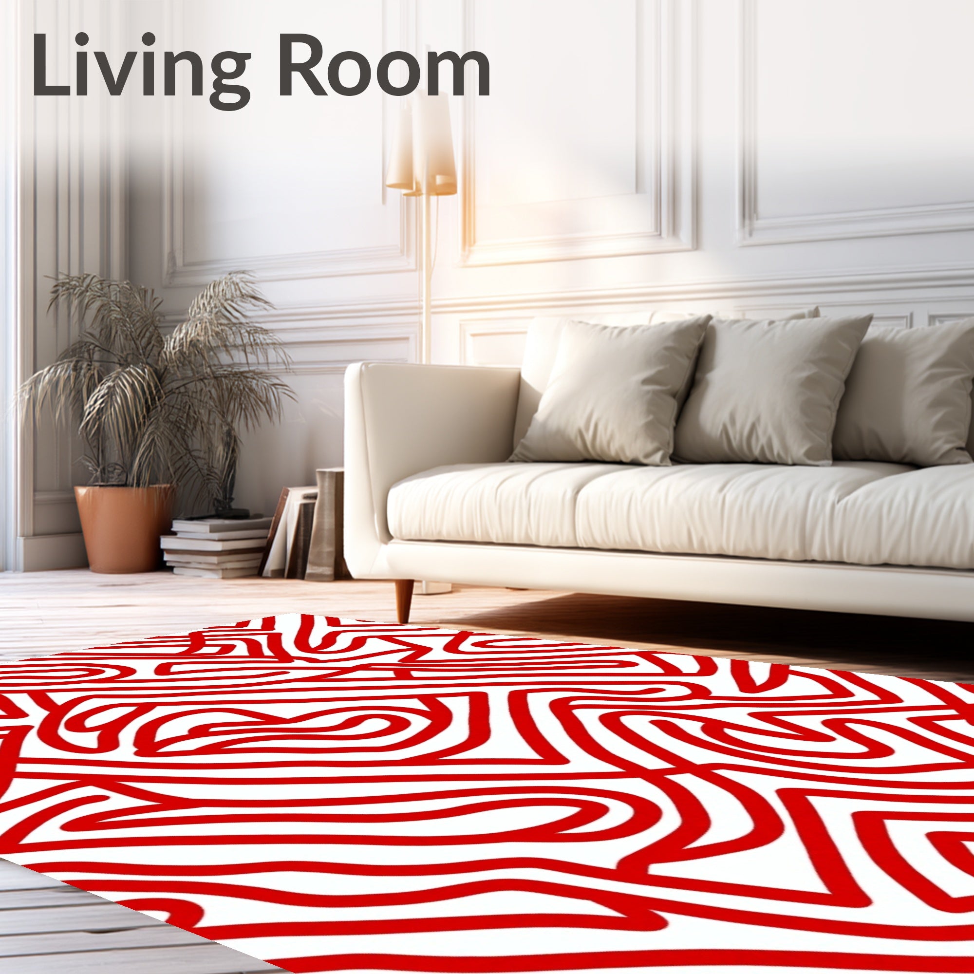 Vibrant Red Abstract Line Swirl Rug
