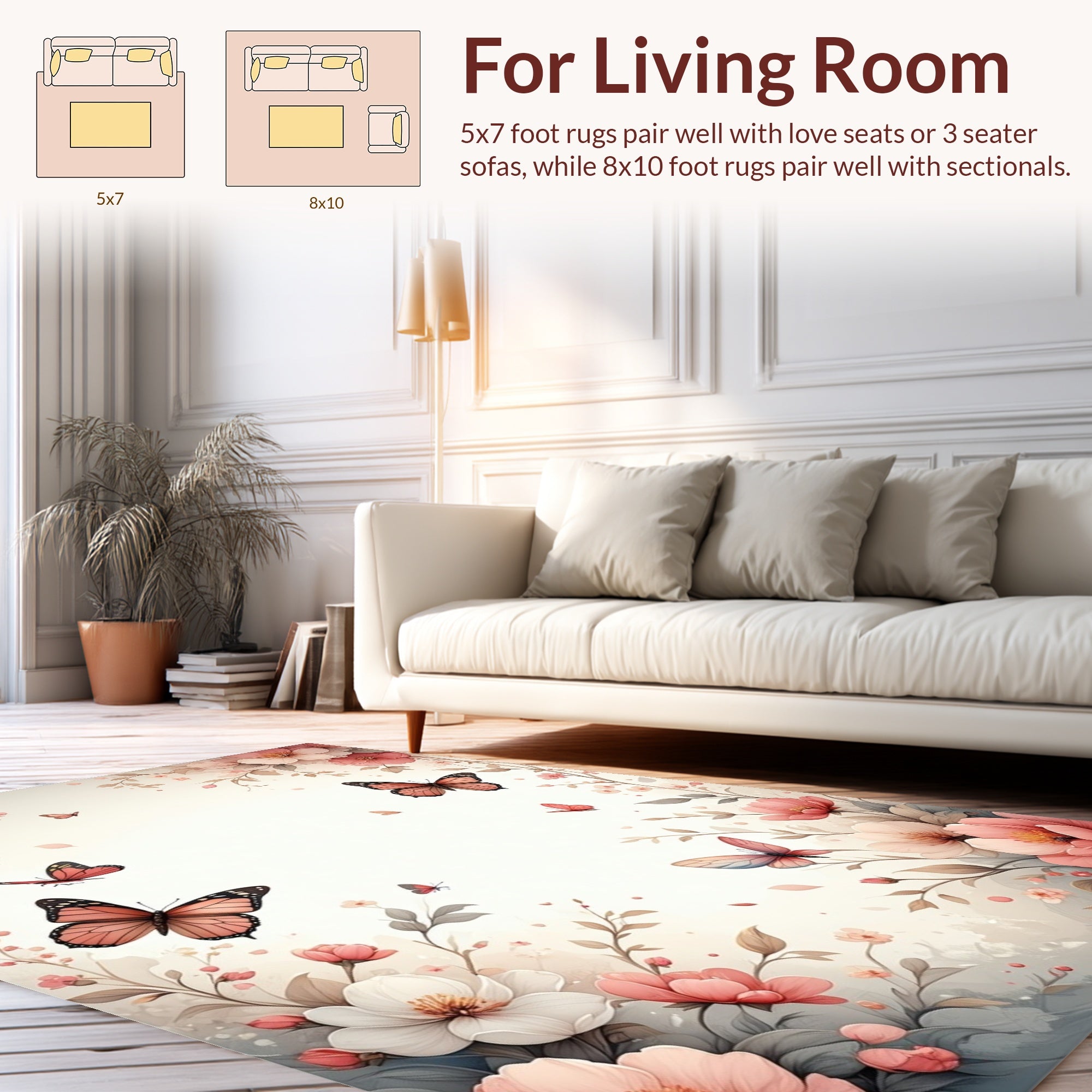 Delicate Floral Butterfly Garden Design Rug
