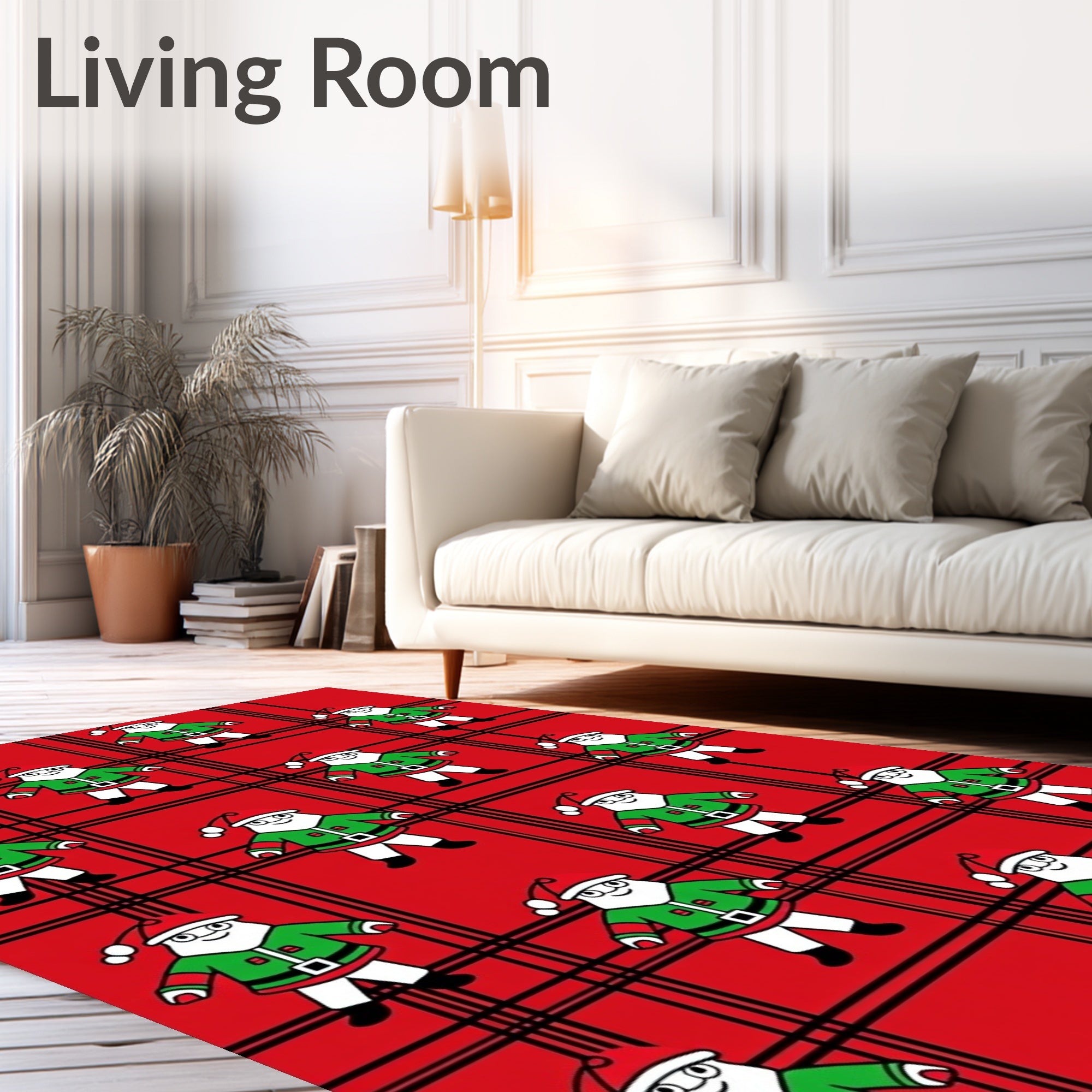 Cheerful Red Plaid Santa Claus Rug