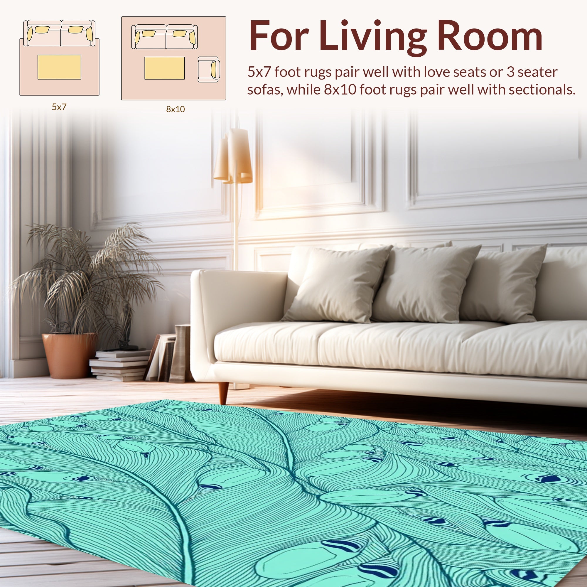 Teal Feather And Petal Design Rug