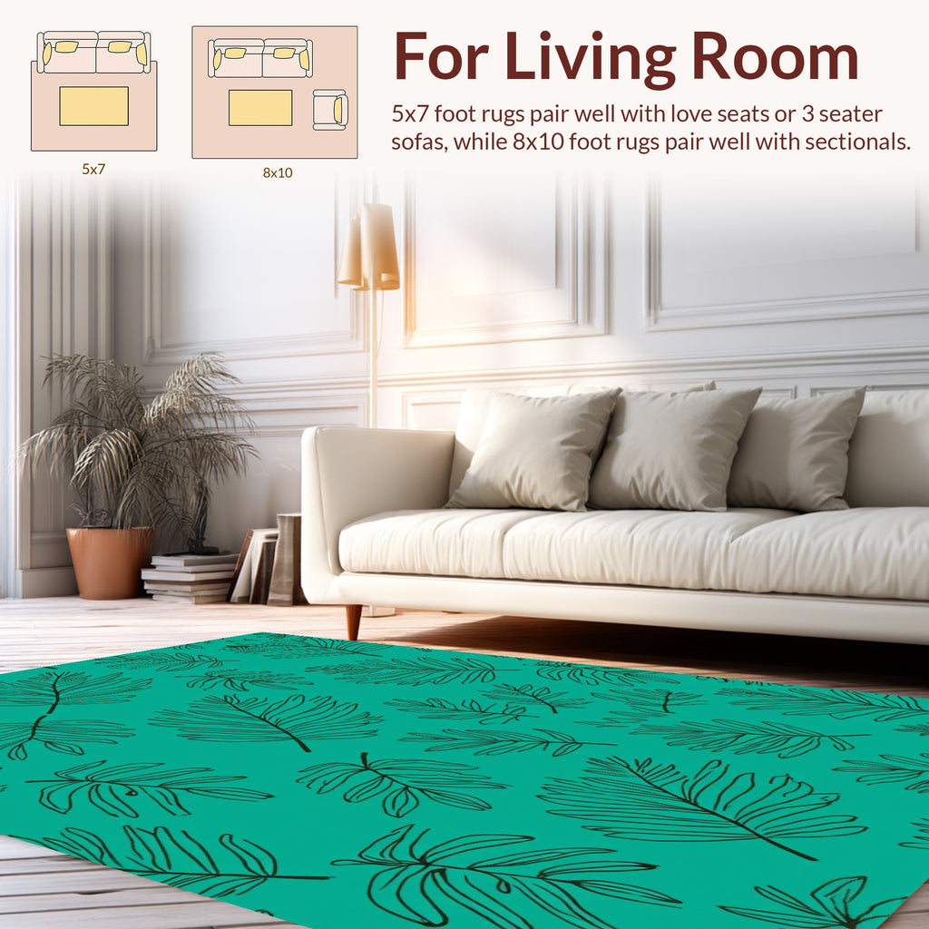 Emerald Green Tropical Leaf Pattern Rug