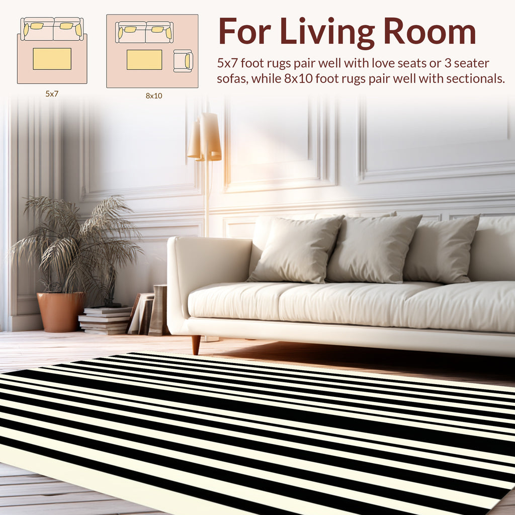 Bold Black White Stripe Pattern Rug