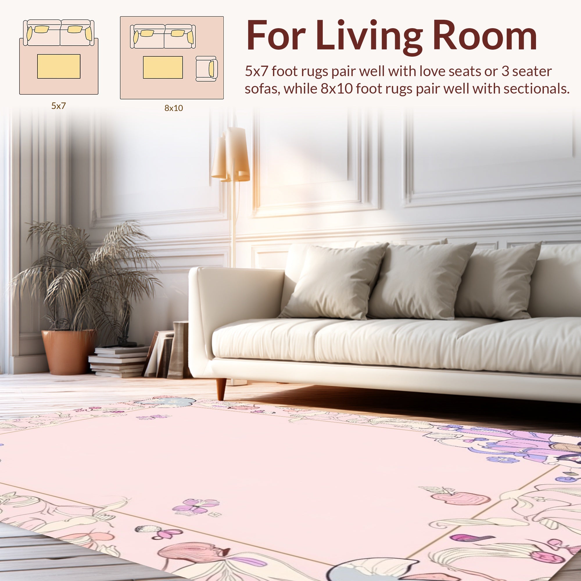 Whimsical Floral Outline Pattern Rug