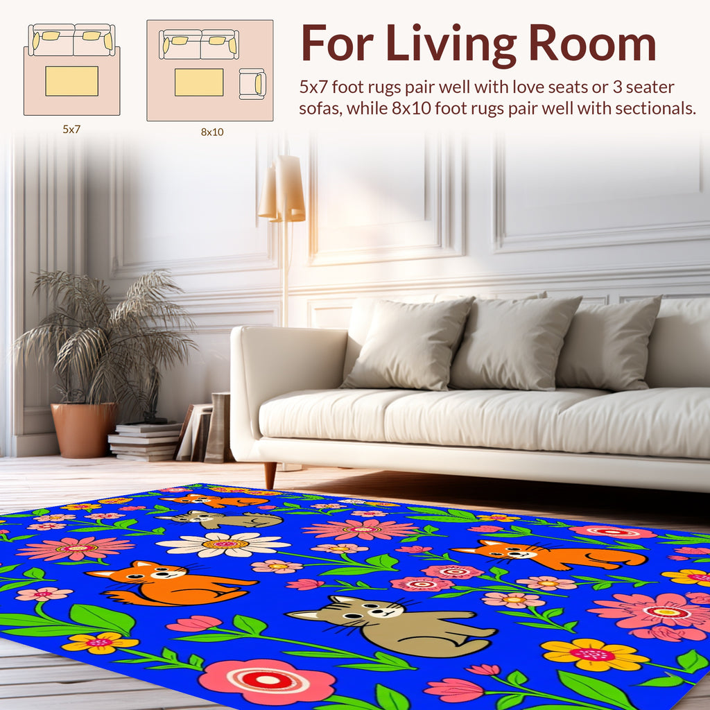 Whimsical Cats Flowers Pattern Rug