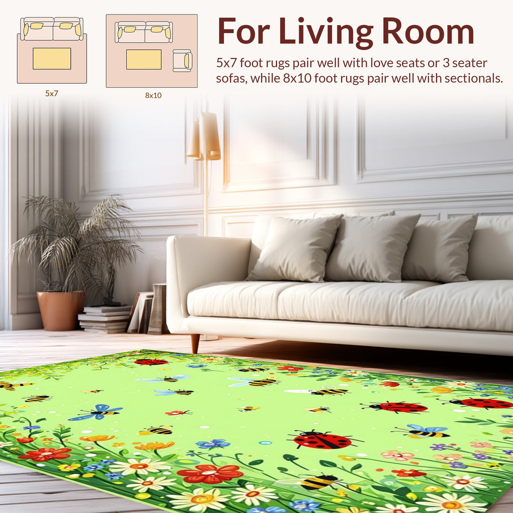Whimsical Garden Bugs Blossoms Rug
