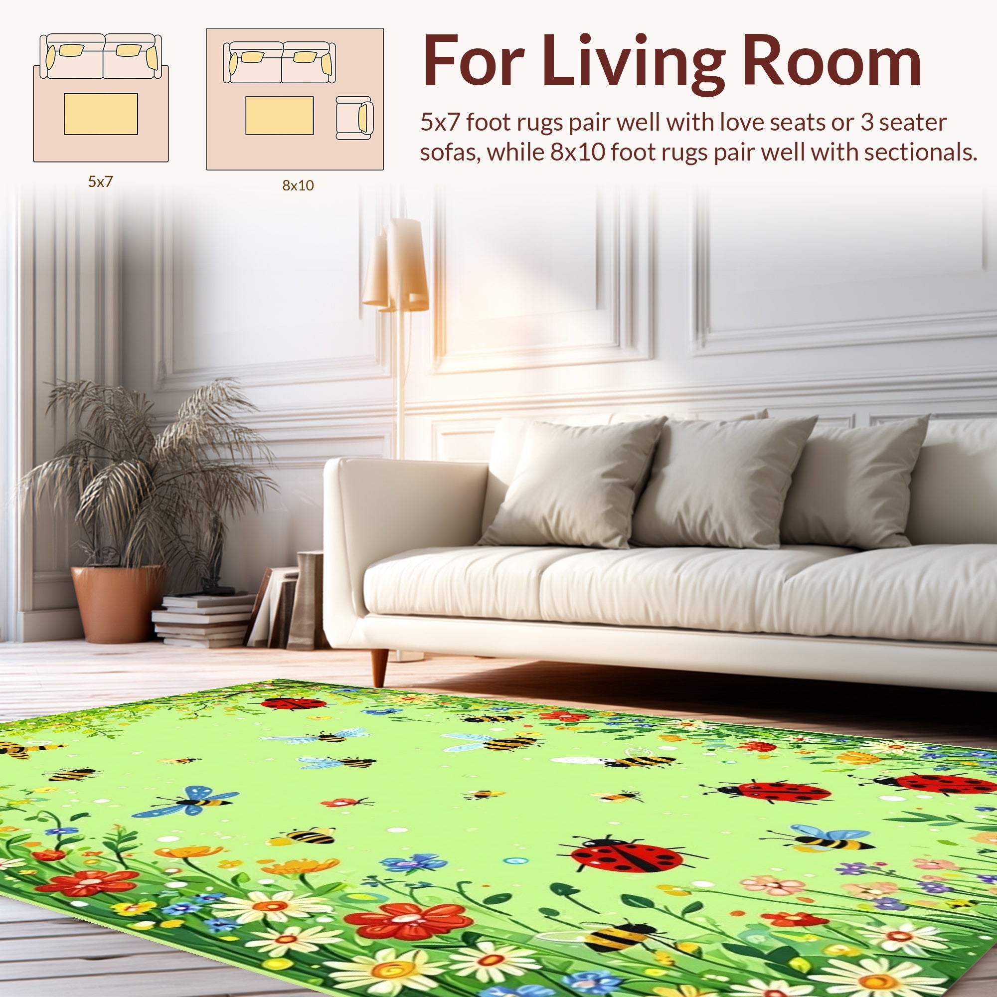 Whimsical Garden Bugs Blossoms Rug