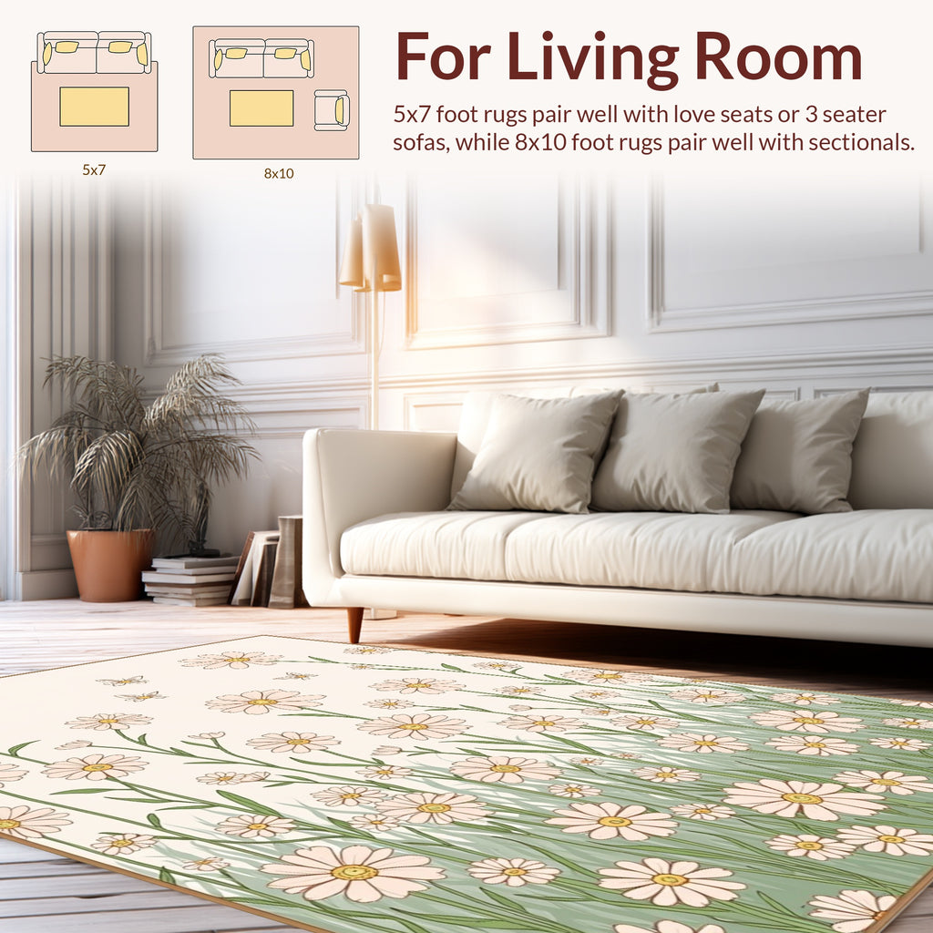 Delicate Daisy Butterfly Field Design Rug