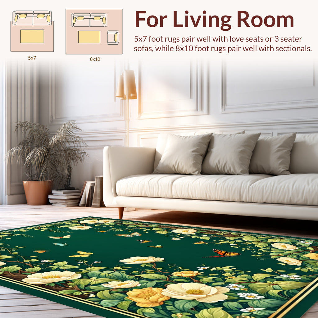 Whimsical Floral Butterfly Garden Rug