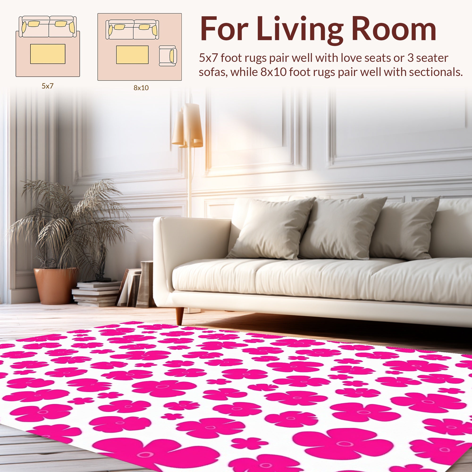 Vibrant Pink Flower Pattern Rug